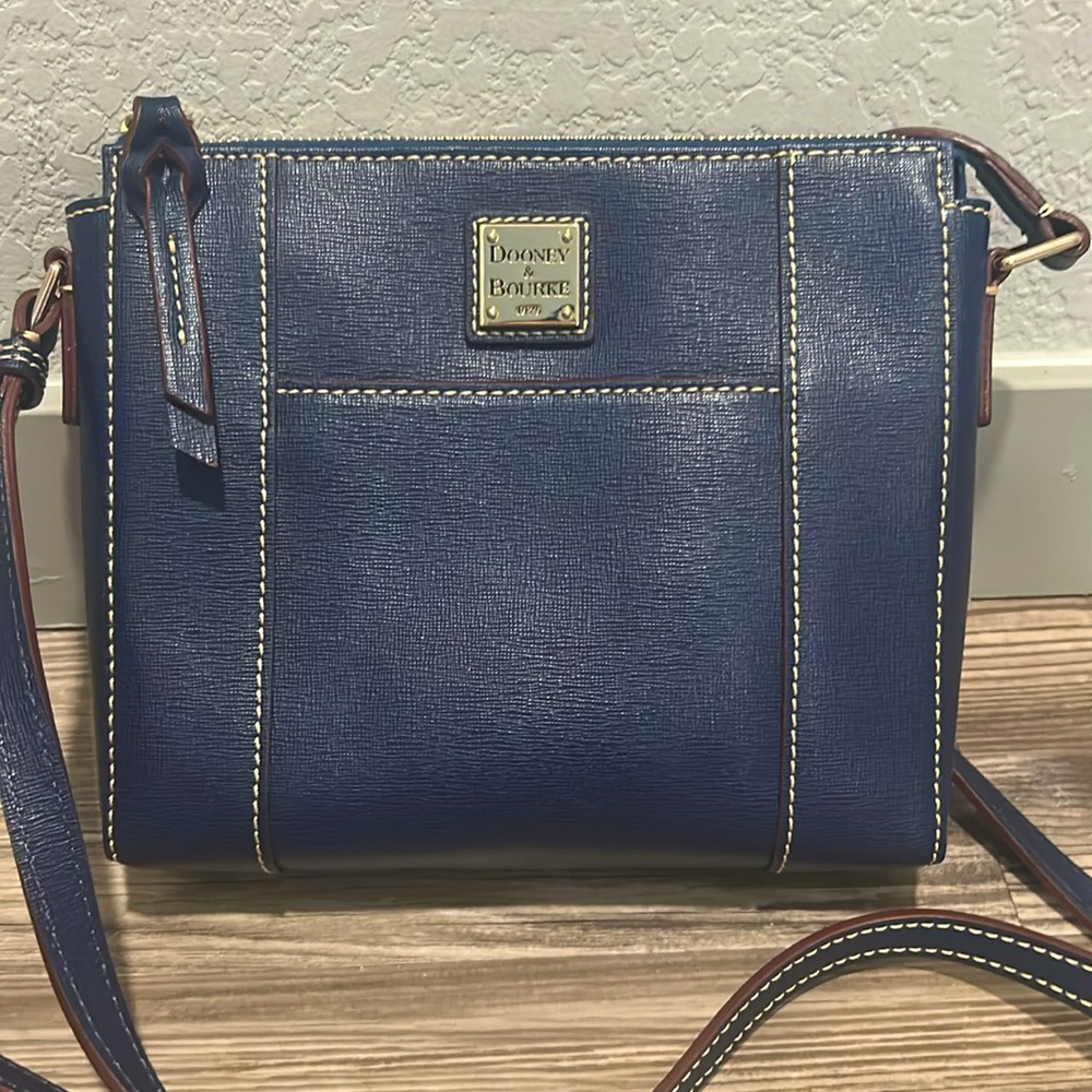 NWT Dooney & Bourke Marine Blue Saffiano Leather Small Gold Lexington Crossbody